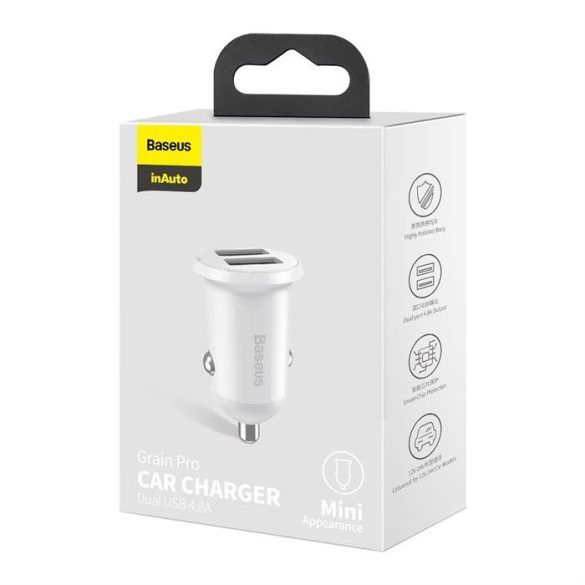 Baseus Grain Pro autós töltő 2 USB 4,8 fehér (CCALLP-02)