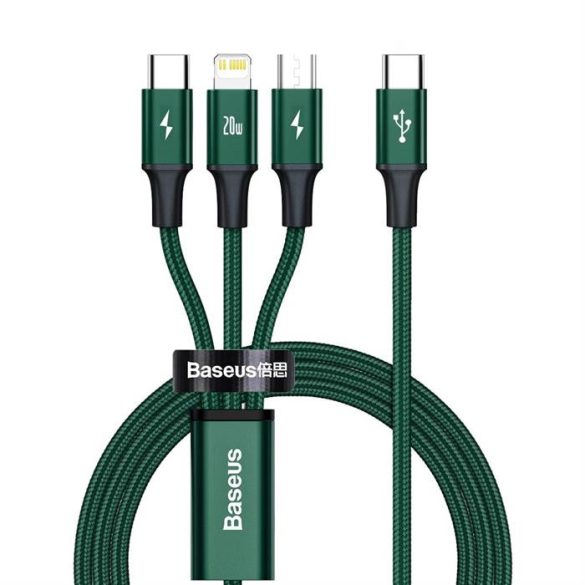 Baseus Rapid 3in1 USB Type-c - USB Type-c / Lightning / micro USB-kábel 20 W 1,5 m zöld (CAMLT-SC06)