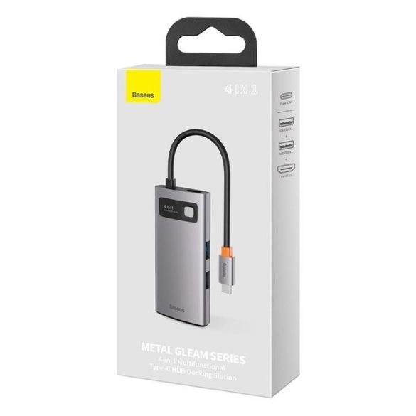 Baseus Fém Csillog 4in1 multifunkciós HUB USB-C - Type-c USB teljesítményleadás 100 W / HDMI 4K 30 Hz / 1x USB 3.2 Gen 1 / 1x USB 2.0 (CAHUB-CY0G)