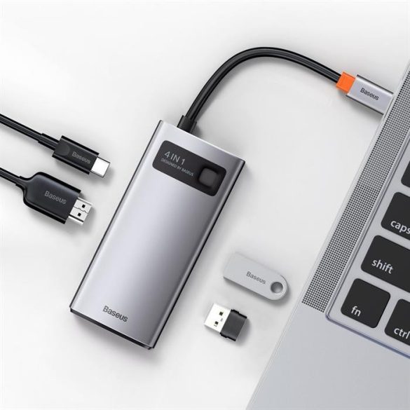 Baseus Fém Csillog 4in1 multifunkciós HUB USB-C - Type-c USB teljesítményleadás 100 W / HDMI 4K 30 Hz / 1x USB 3.2 Gen 1 / 1x USB 2.0 (CAHUB-CY0G)