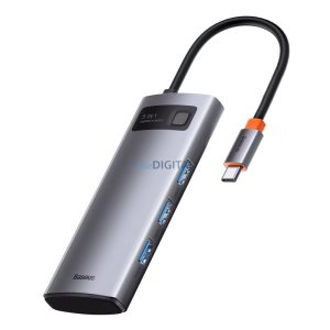 Baseus Metal Gleam Series 5 az 1-ben multifunkciós HUB USB Type C - USB Type C Power Delivery 100 W / HDMI 4K 30 Hz / 3x USB 3.2 Gen 1 (CAHUB-CX0G)