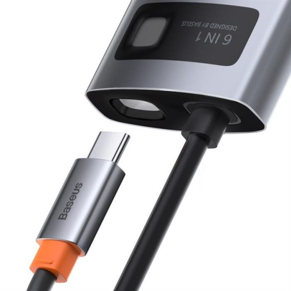 Baseus Fém Csillog 6in1 multifunkciós HUB USB-C - Type-c USB teljesítményleadás 100 W / HDMI 4K 30 Hz / 3x USB 3.2 Gen 1 / RJ45 1 Gbps (CAHUB-CW0G)