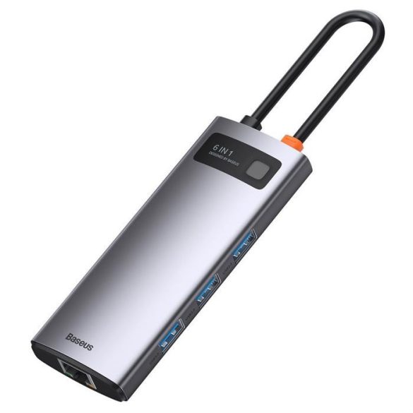 Baseus Fém Csillog 6in1 multifunkciós HUB USB-C - Type-c USB teljesítményleadás 100 W / HDMI 4K 30 Hz / 3x USB 3.2 Gen 1 / RJ45 1 Gbps (CAHUB-CW0G)