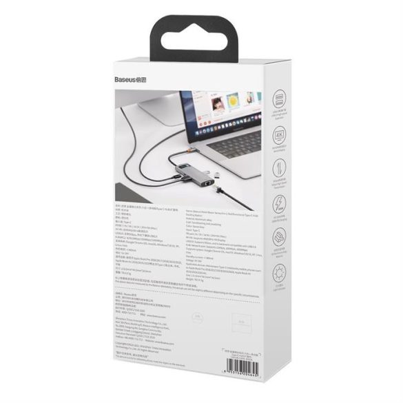 Baseus Fém Csillog 6in1 multifunkciós HUB USB-C - Type-c USB teljesítményleadás 100 W / HDMI 4K 30 Hz / 3x USB 3.2 Gen 1 / RJ45 1 Gbps (CAHUB-CW0G)