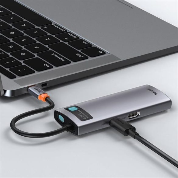 Baseus Fém Csillog 6in1 multifunkciós HUB USB-C - Type-c USB teljesítményleadás 100 W / HDMI 4K 30 Hz / 3x USB 3.2 Gen 1 / RJ45 1 Gbps (CAHUB-CW0G)