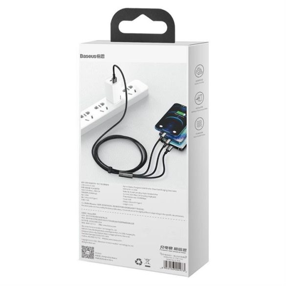 Baseus Tungsten 3w1 USB - USB Type-c / Lightning / micro USB-kábel 3,5 A 1,5 m fekete (CAMLTWJ-01)