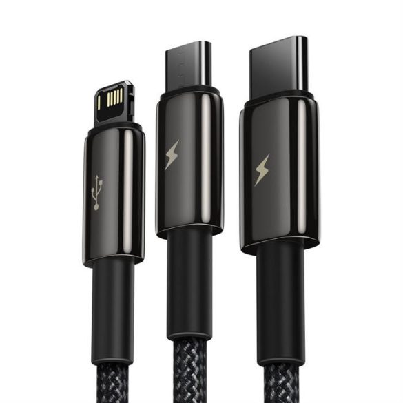 Baseus Tungsten 3w1 USB - USB Type-c / Lightning / micro USB-kábel 3,5 A 1,5 m fekete (CAMLTWJ-01)