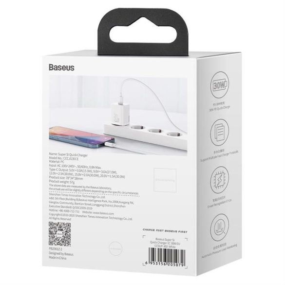 Baseus Super Si 1C gyors hálózati töltő USB-C 30 W Power Delivery Quick Charge fehér (CCSUP-J02)