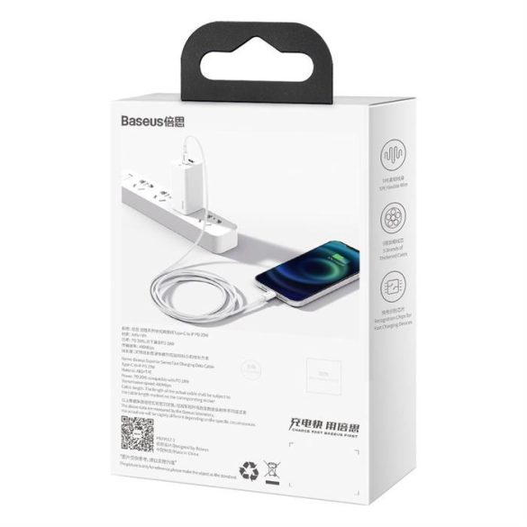 Baseus Superior kábel Type-c USB - Lightning Power Delivery 20 W 1 m White (CATLYS-A02)