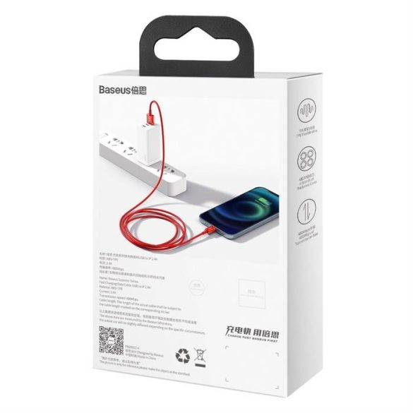 Baseus Superior USB - Lightninggyors töltés adatkábel 2,4 A 1 m piros (CALYS-A09)