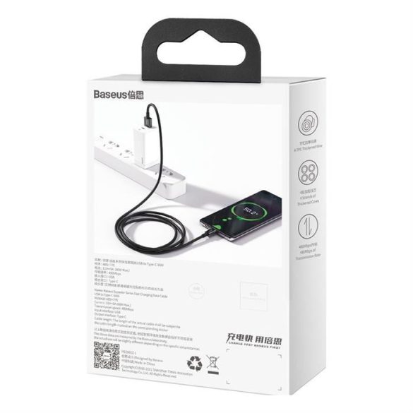 Baseus Superior USB - USB Type-c gyors töltés adatkábel 66 W (11 V / 6 A) Huawei túltöltés SCP 1 m fekete (CATYS-01)