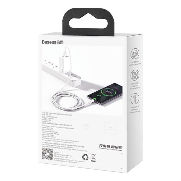 Baseus Superior Series gyors töltés USB adatkábel - Type-c USB 66 W 6A 1 m White (CATYS-02)