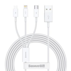 Baseus Superior kábel USB - Lightning / micro USB / USB Type 3,5 A 1,5m Fehér (CAMLTYS-02)