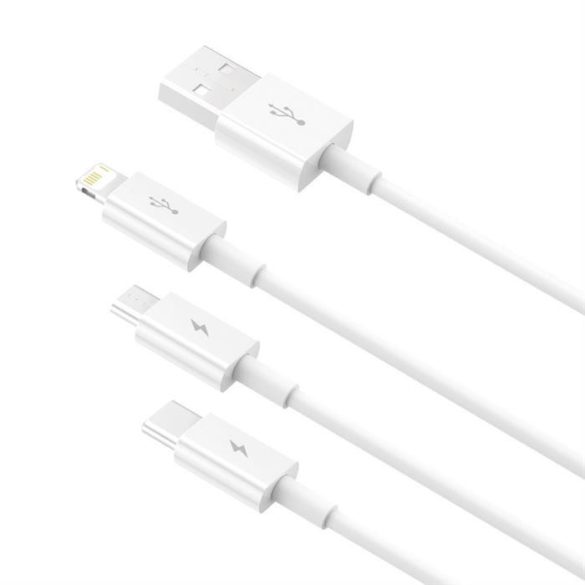 Baseus Superior kábel USB - Lightning / micro USB / USB Type 3,5 A 1,5m Fehér (CAMLTYS-02)