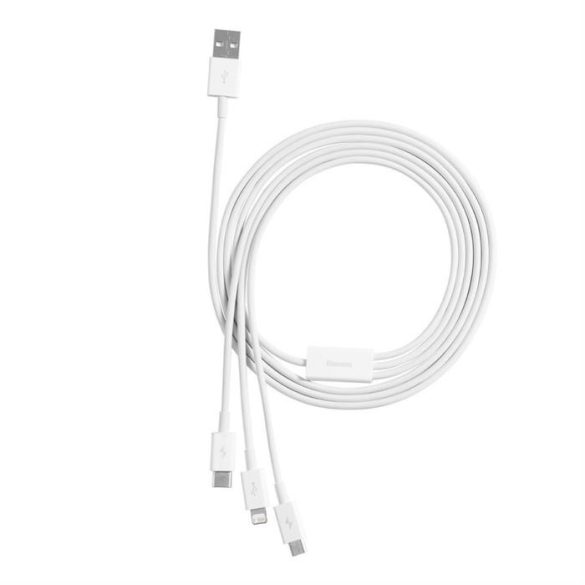 Baseus Superior kábel USB - Lightning / micro USB / USB Type 3,5 A 1,5m Fehér (CAMLTYS-02)