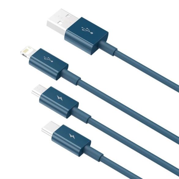 Baseus Superior kábel USB - Lightning / micro USB / USB Type 3,5 A 1,5m Blue (CAMLTYS-03)