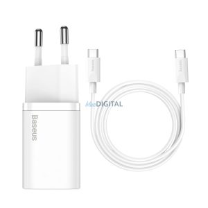 Baseus Si USB-C 25W 3A gyorstöltő USB-C / USB-C 1m-es kábellel - fehér