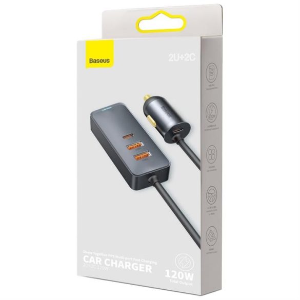 BASEUS ORESS együtt 2x USB / 2x USB type-c Autós töltő 120W PPS Gyors töltés Power Delivery Gray (CCBT-A0G)