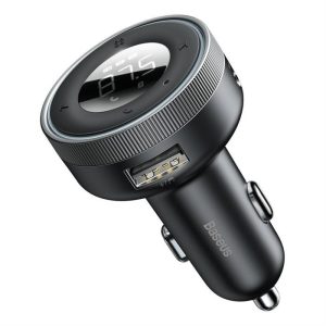 A BASEUS Edgevezze az autó LED vezeték nélküli 2x USB / 3,5mm jack MP3 töltő Bluetooth 5.0 3.4a fekete (CCLH-01)