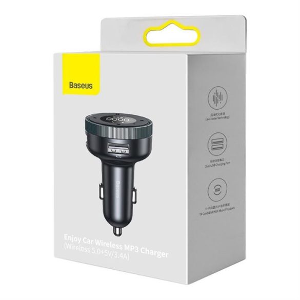 A BASEUS Edgevezze az autó LED vezeték nélküli 2x USB / 3,5mm jack MP3 töltő Bluetooth 5.0 3.4a fekete (CCLH-01)