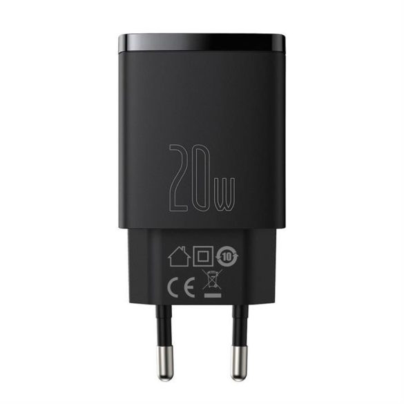 Baseus Kompakt gyorstöltő Type-c USB / USB 20 W 3-A Power Delivery Quick Charge 3.0 fekete (CCXJ-B01)