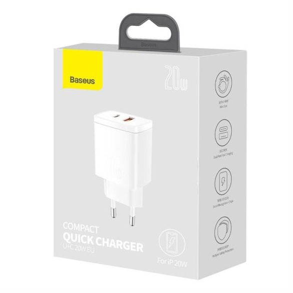 Baseus Kompakt gyorstöltő Type-c USB / USB 20 W 3-A Power Delivery Quick Charge 3.0 fehér (CCXJ-B02)