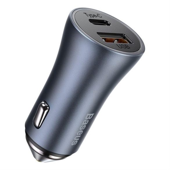 Baseus Arany Kontaktorok Pro gyors autós töltő Type-c USB / USB 40 W Power Delivery 3.0 Quick Charge 4+ SCP FCP AFC + USB Type-c - Lightning kábel szürke (TZCCJD-B0G)