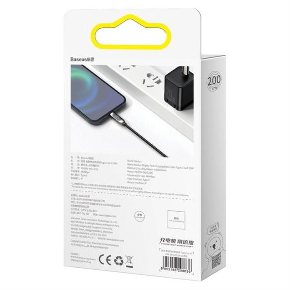 Baseus Display gyors töltés adatkábel Type-C iPhone-ra 20W 2m fekete