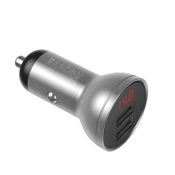 Baseus digitális kijelzősss Dual USB autós töltő 4.8a pont 24W ezüst (CCBX-0S)