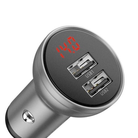 Baseus digitális kijelzősss Dual USB autós töltő 4.8a pont 24W ezüst (CCBX-0S)