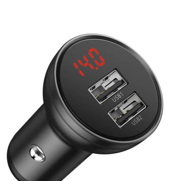 Baseus digitális kijelzősss Dual USB autós töltő 4.8a pont 24W szürke (CCBX-0G)