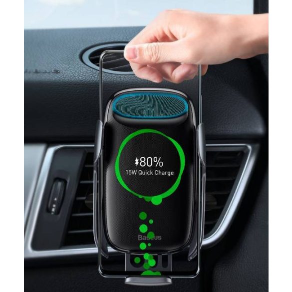 Baseus Tejút 15W vezeték nélküli Qi autós töltő telefon automatikus tartó fekete (WXHW02-01)
