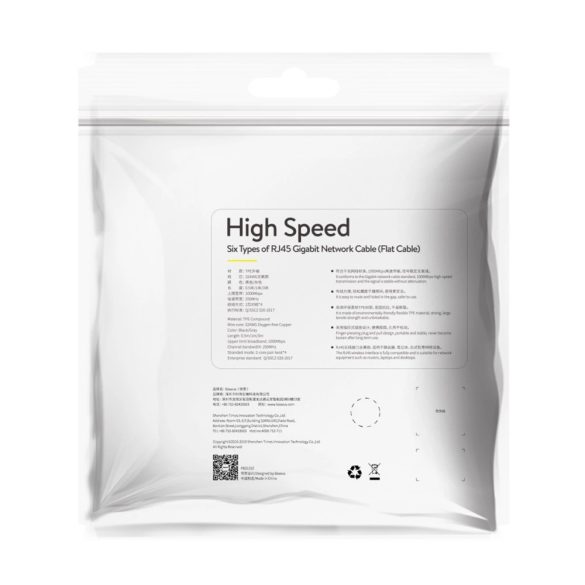 Baseus High Speed lapos Ethernet CAT6 RJ45 hálózati kábel 0.5m - fekete