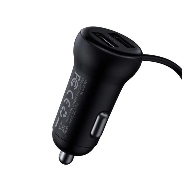 Baseus S-16 FM Transmitter Bluetooth 5.0 2x USB autós töltő AUX MP3 TF micro SD 3,1 A fekete (CCTM-E01)