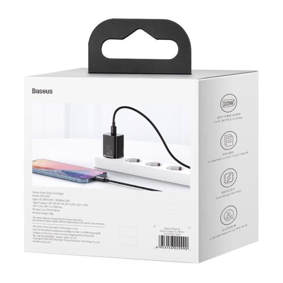 Baseus Super Si 1C gyors hálózati töltő USB-C 20 W Power Delivery fekete (CCSUP-B01)