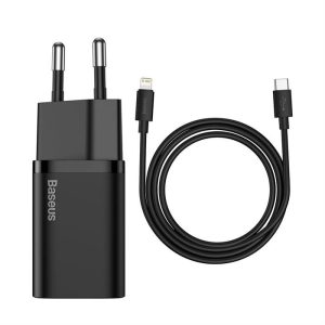 Baseus Super Si 1C gyors hálózati töltő USB-C 20 W Power Delivery + Type-c USB - Lightning kábel 1 m fekete (TZCCSUP-B01)