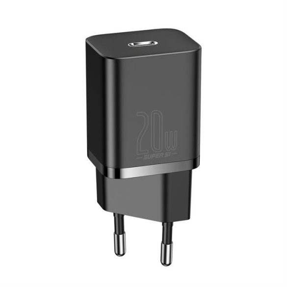 Baseus Super Si 1C gyors hálózati töltő USB-C 20 W Power Delivery + Type-c USB - Lightning kábel 1 m fekete (TZCCSUP-B01)