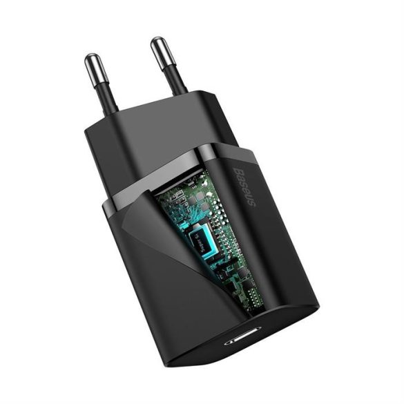 Baseus Super Si 1C gyors hálózati töltő USB-C 20 W Power Delivery + Type-c USB - Lightning kábel 1 m fekete (TZCCSUP-B01)