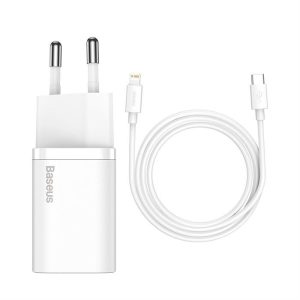 Baseus Super Si 1C gyors fali töltő Type-c USB 20 W Power Delivery + Type-c USB - Lightning kábel 1 m fehér (TZCCSUP-B02)