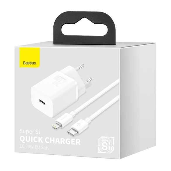 Baseus Super Si 1C gyors fali töltő Type-c USB 20 W Power Delivery + Type-c USB - Lightning kábel 1 m fehér (TZCCSUP-B02)