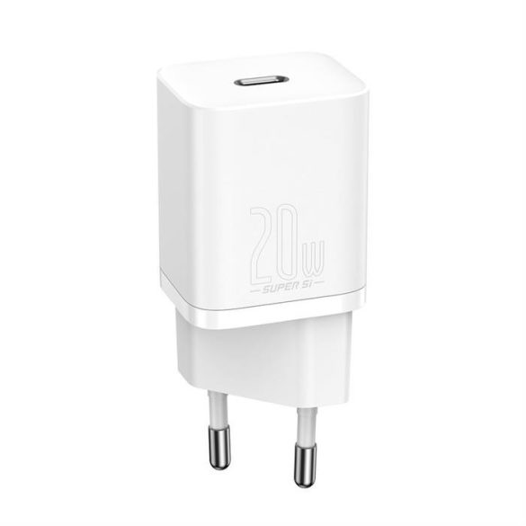 Baseus Super Si 1C gyors fali töltő Type-c USB 20 W Power Delivery + Type-c USB - Lightning kábel 1 m fehér (TZCCSUP-B02)