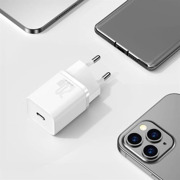 Baseus Super Si 1C gyors fali töltő Type-c USB 20 W Power Delivery + Type-c USB - Lightning kábel 1 m fehér (TZCCSUP-B02)