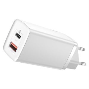 BASEUS GAN2 LITE gyors FALL Töltő 65W USB / USB Type-c Gyors töltés 3.0 Power Delivery (gallium-nitrid) fehér (CCGAN2L-B02)