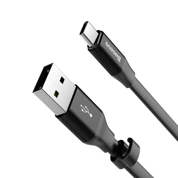 Baseus Fürge Flat Hordozható USB / USB - C kábel Buckle 2A 0,23M fekete (CATMBJ - 01)