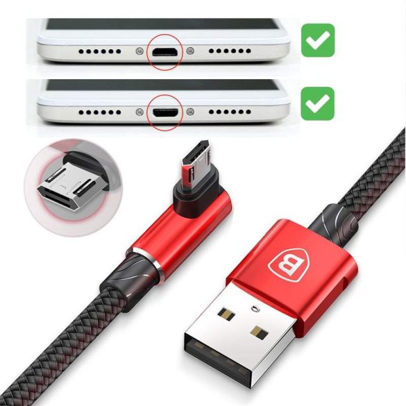 Baseus MVP Kétoldalas Elbow típusú kábel micro USB 1.5A 2M Fekete (CAMMVP - B01)