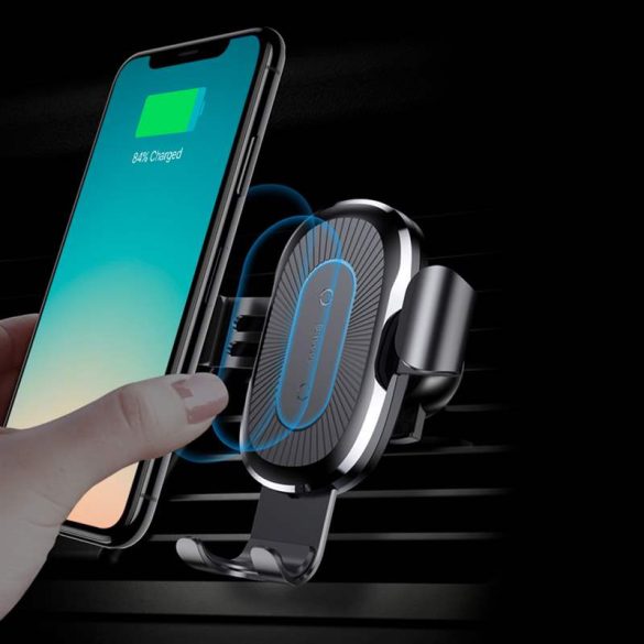 Baseus vezeték nélküli töltő Gravity Autós tartó Phone Bracket Air Vent Holder + Qi töltő fekete (WXYL - 01) telefon tok telefontok