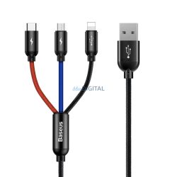   Baseus Three Primary Colors USB-A - microUSB / Lightning / Type-C kábel 3.5A 0.3m - fekete