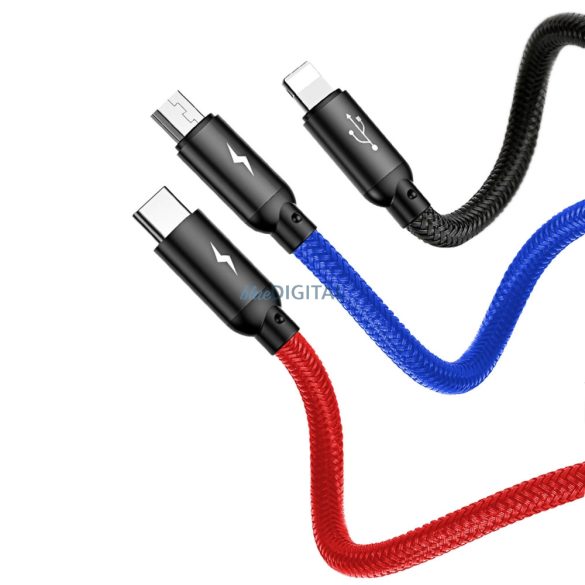 Baseus Three Primary Colors USB-A - microUSB / Lightning / Type-C kábel 3.5A 0.3m - fekete