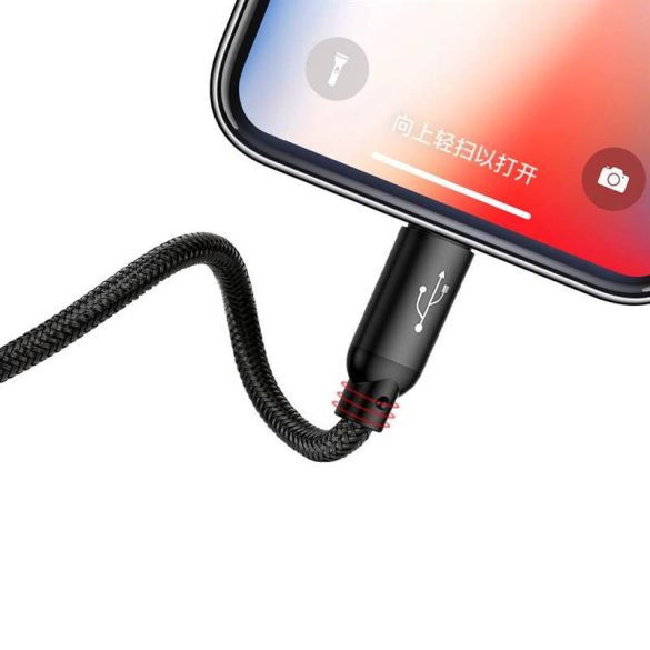 Baseus három alapszín USB - micro USB / Lightning / USB - C kábel Nylon zsinór 3.5A 1,2m fekete (CAMLT - BSY01)