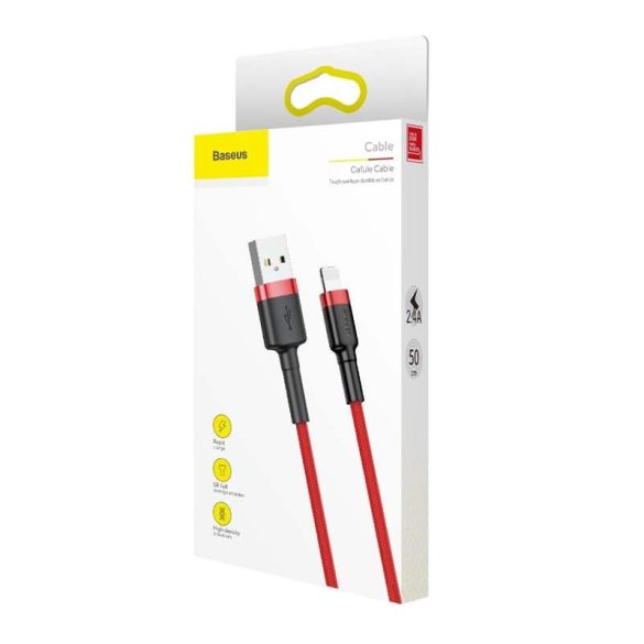Baseus Cafule Kábel tartós nylon fonott USB / Lightning QC3.0 2.4a 0,5M piros (CALKLF-A09)